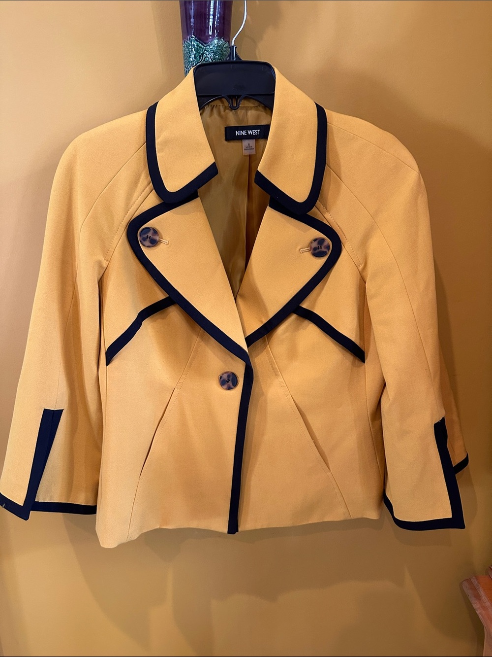 Nine West Yellow Peplum Blazer with Black Trim